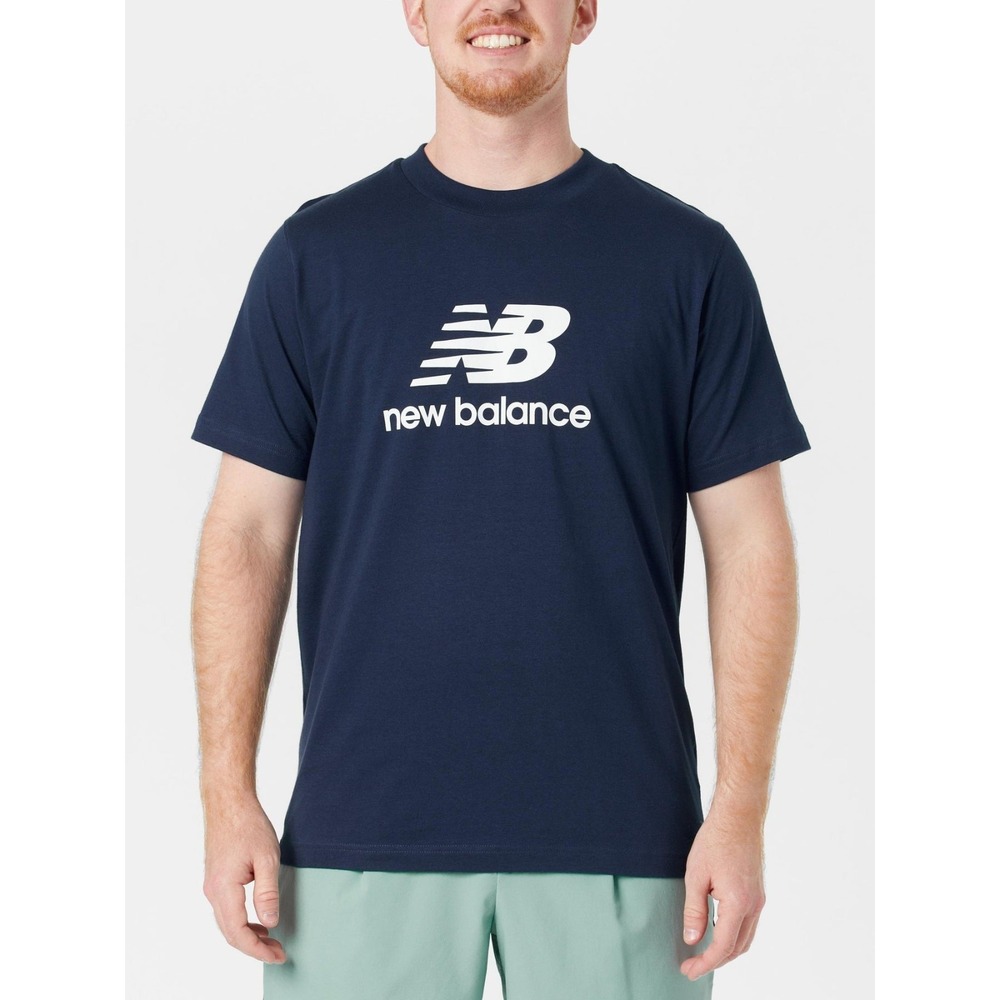 New Balance Men's Essential T-Shirt SS Stacked Logo Blue White Sz XL Extra Large
